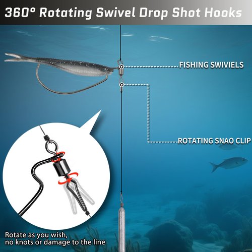 FishTrip 30pcs Swivel Drop Shot Hooks, EWG Spin Shot Hook for Bass Fishing with Swivel Saltwater Freshwater Sizes 4, 2, 1, 1/0, 2/0, 3/0, 4/0, 5/0
