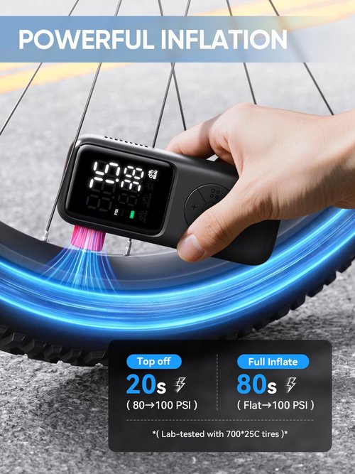 GPUTEK Mini Electric Bike Pump,120 PSI Bike Pump Portable with Guage Auto Stop, Bicycle Pump with Presta and Schrader, Bike Tire Pump Valve for Road Bicycle, Mountain Bike, E-Bike,Sports Ball