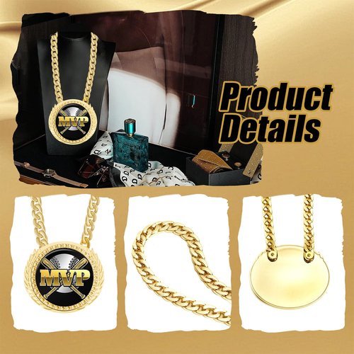 Baseball Chain MVP Medal Award – 6" Oversized Gold Turnover Chain Trophy Necklace Prize for Team Champion, Little League, Youth Baseball, Tournament Winner, Banquets Party Gifts