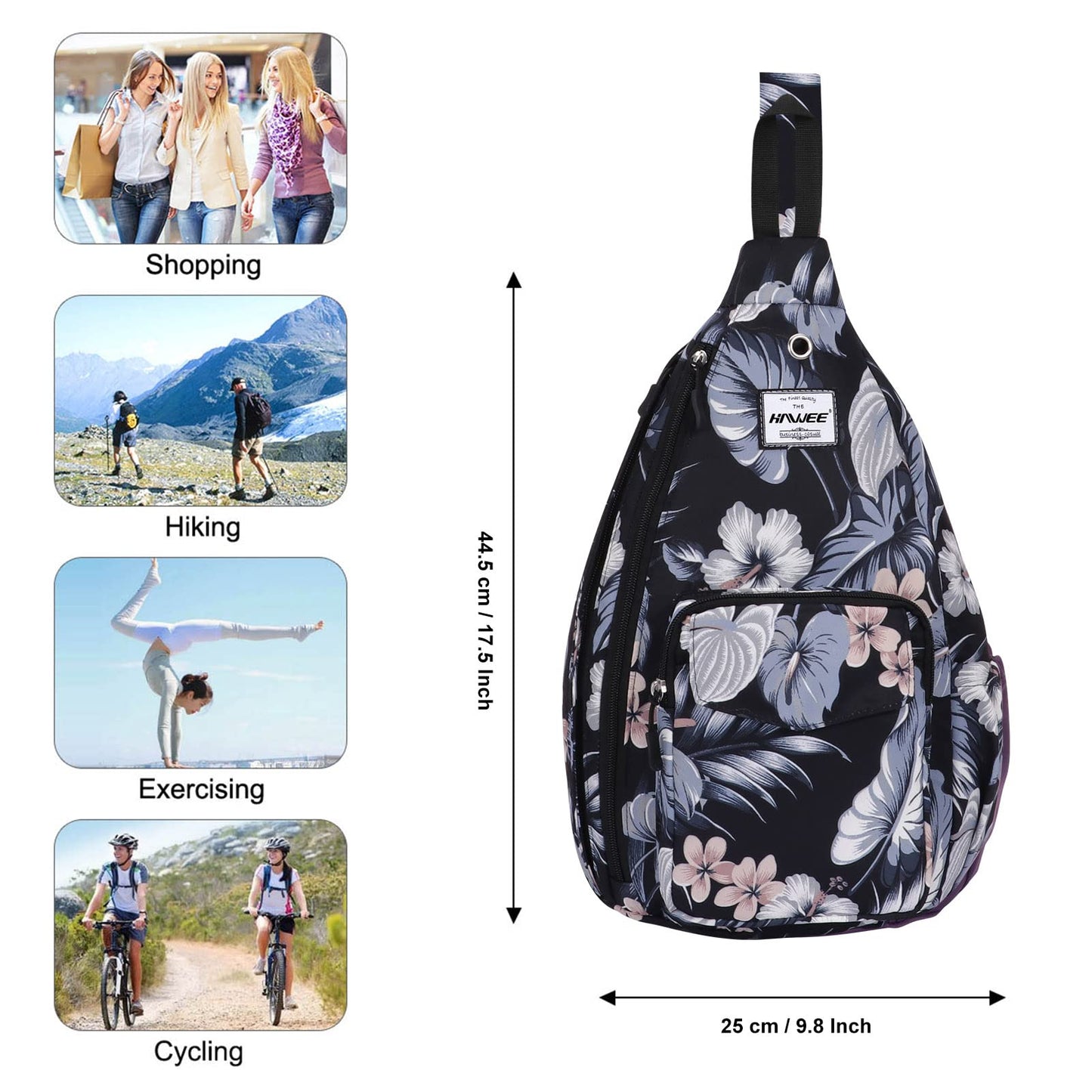HAWEE Hawaii Flower Crossbody Sling Shoulder Bag Lightweight Waterproof Cloth with Adjustable Strap Earphone Hole, Hibiscus