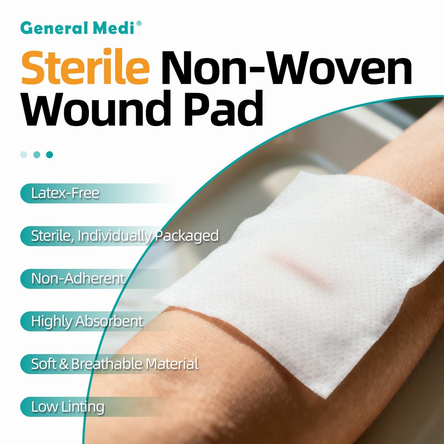 General Medi Sterile Gauze Sponges, 4" x 4" Non-Woven Wound Pads - Individually Wrapped Highly Absorbent Sponges Pads for Cushioning Minor Wounds, Cuts & Burns Wound Care (60 Packs, 120 Pieces Total)