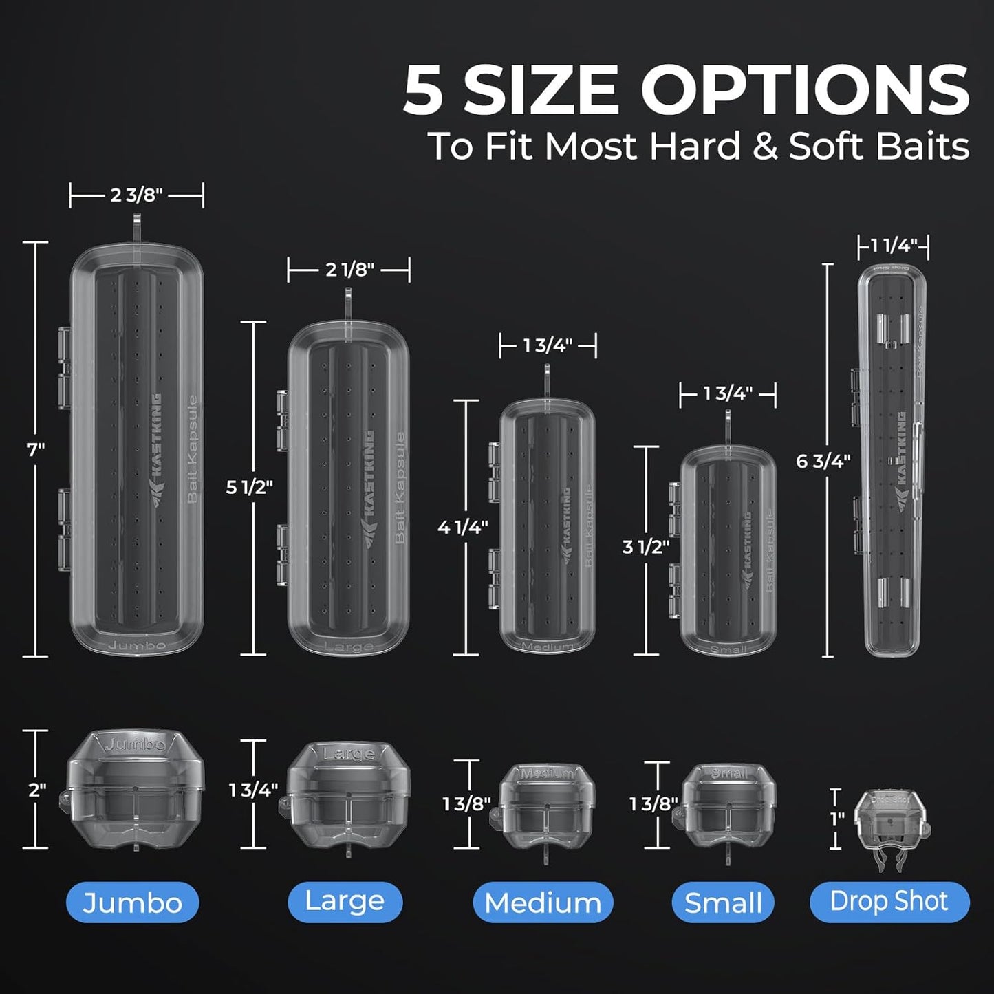 KastKing Bait Kapsule – Lure Cover with Vent Holes, Protects Hooks, Multiple Sizes (S, M, L, Jumbo,Drop Shot) - Multiple Attachments for Freshwater & Saltwater Fishing Gear. Patent Pending.