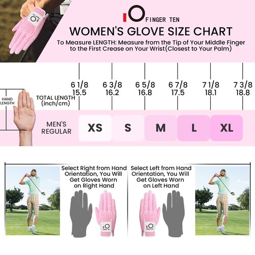 FINGER TEN Golf Gloves Womens Ladies 1 Pack Glove Left Hand for Right Handed Golfer, Wet Hot Cool Rain Grip Weathersof All Weather, Fit Small Medium Large XL (Pink, Medium(Worn On Left Hand))
