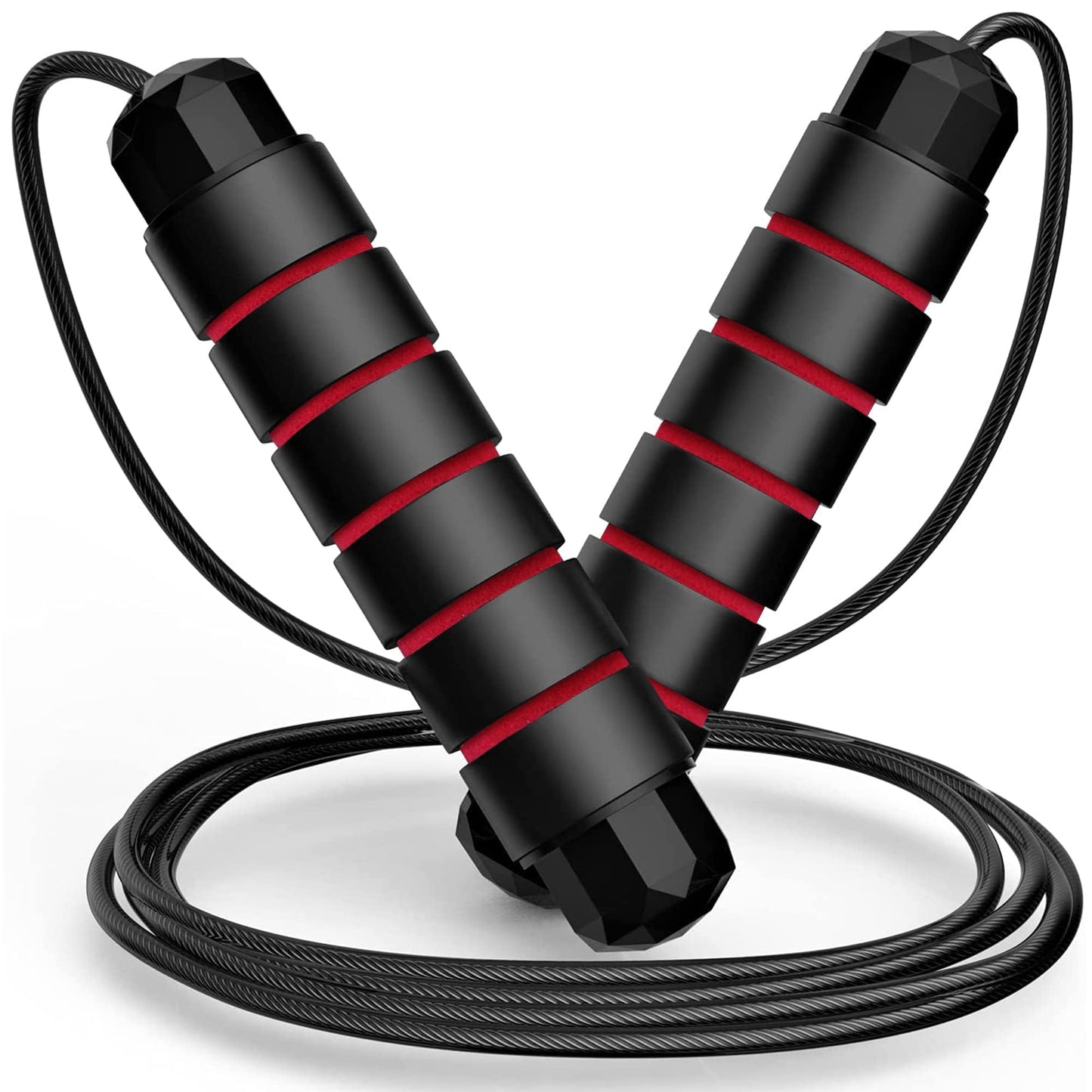 Jump Rope for Fitness, Adjustable Speed Jump Rope with Ball Bearings, Tangle-Free Skipping Rope for Women Men Kids, Durable Steel Cable with Soft Foam Handles for Cardio Workout, Weight Loss & Home Gym Exercise