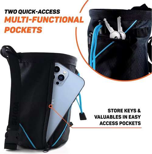Chalk Bag for Rock Climbing - Quick-Clip Belt, Large Zippered Pockets & Brush Holder - Weight Lifting, Gym, Bouldering, Disc Golf, Wall, Rock Climbing Chalk Bag - Rock Climbing Gifts Gear Accessories