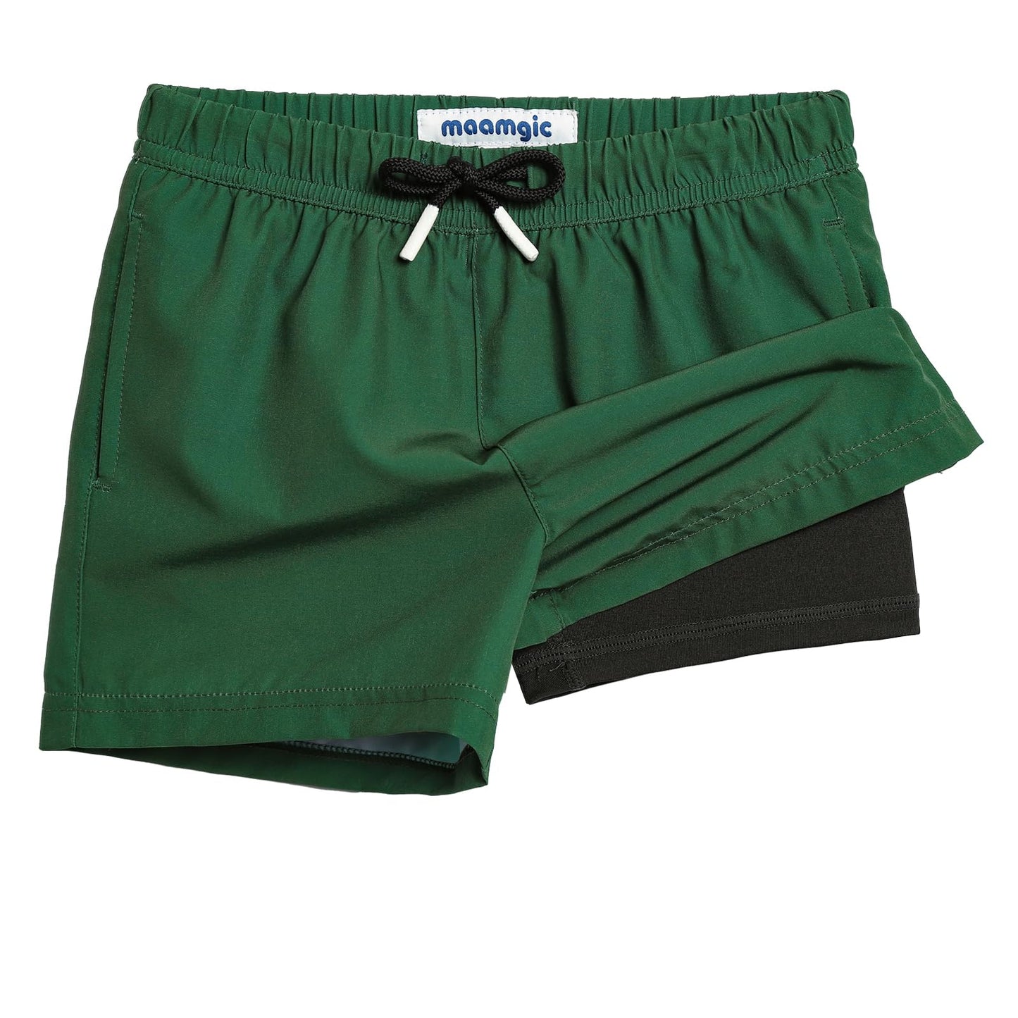 maamgic Boys Swim Trunks with Compression Liner Toddler Stretch Swim Shorts Quick Dry Swimming Trunks Boxer Brief 2 in 1 Beach Shorts Dark Green 5/6