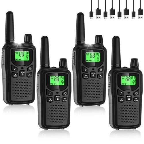 Walkie Talkies for Adults Long Range, Rechargeable Walkie Talkie 22 FRS Channels Two Way Radios with Noise Reduction, Volume Adjustment, LED Flashlight,1200mAh Rechargeable Battery (4 Pack Black)