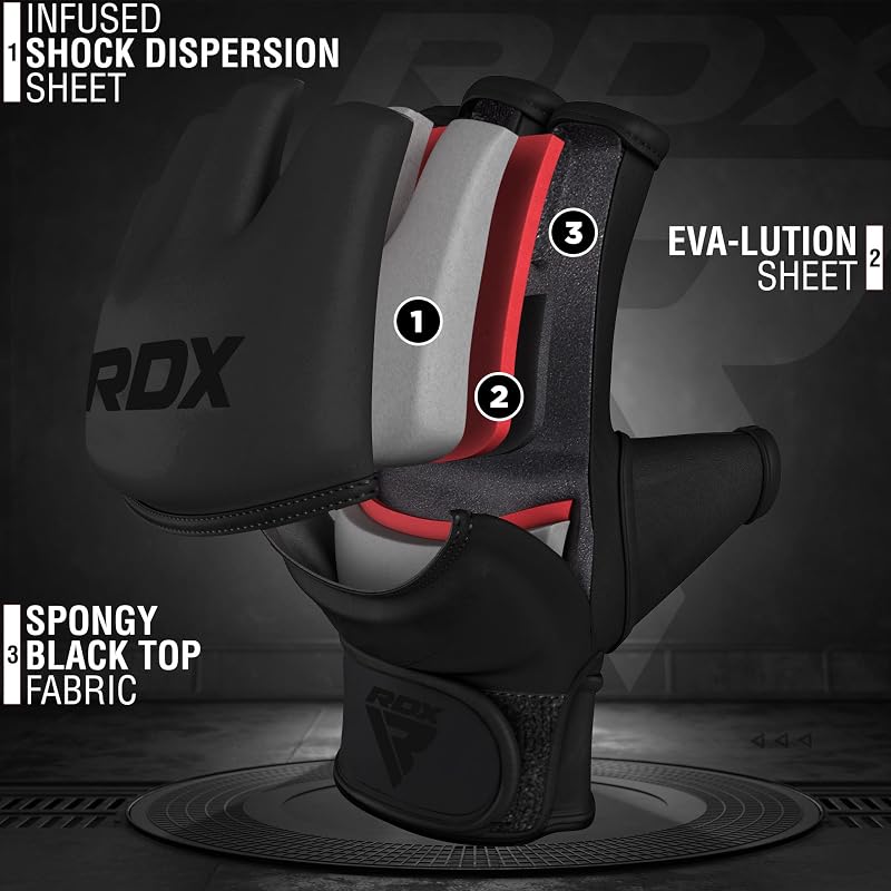RDX MMA Gloves - Full Black+Large - Grappling, Muay Thai, Sparring, Leather