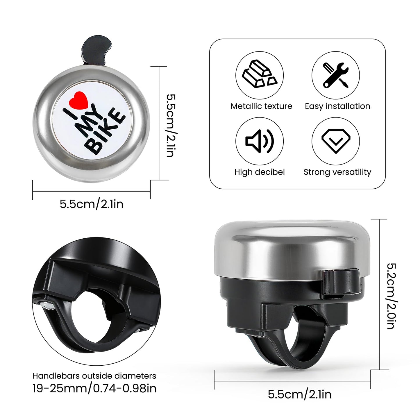 Bike Bell, Classic Nostalgic Bell, Loud Sound, Bicycle Accessories, Kids Bike Bell and Balance Car Bell, Adult Bicycle Bell,Black,and Silver...