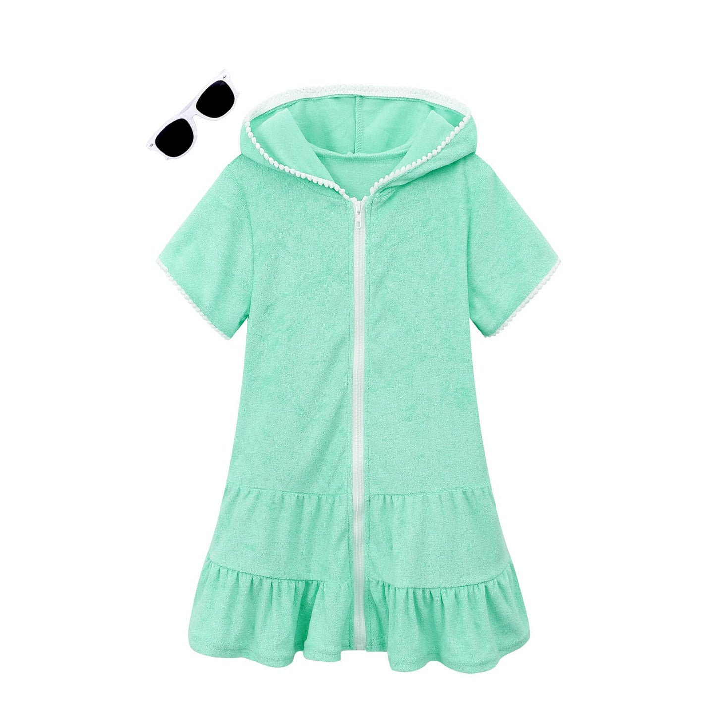 LUCKYGAL Green Girls Swimsuit Cover Up Kids Swim Coverup Terry Zip-Up Beach Pool Wraps,3t 4t