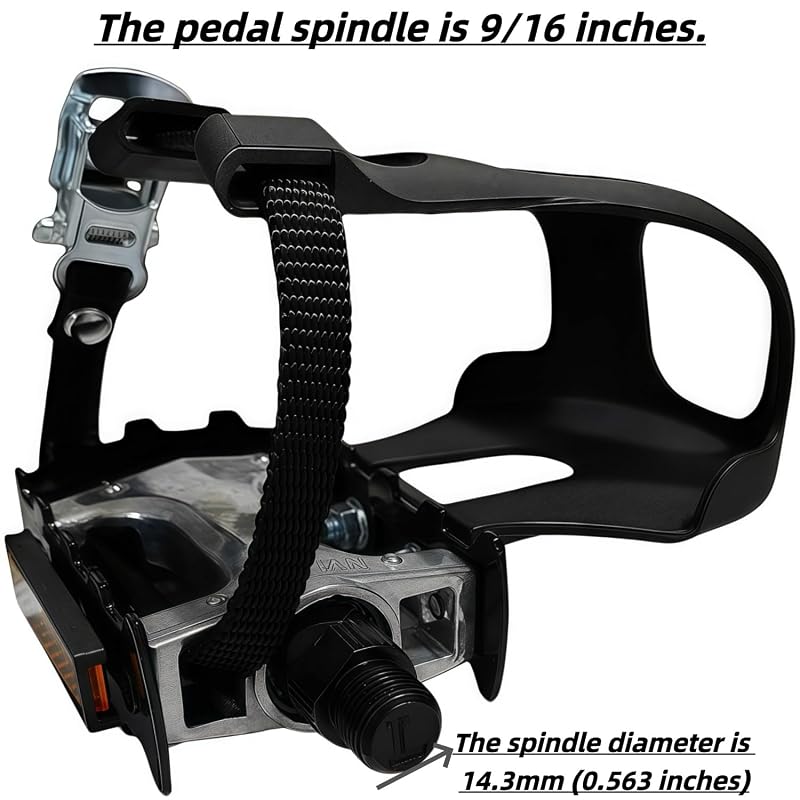 Pro-Grade Spin Bike Pedals with Toe Clips & 4D Adjustable Straps, 9/16" Spindle