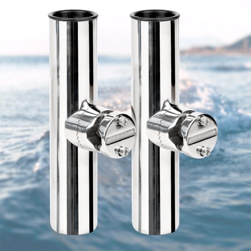 XinKunmarine 2 Pack Fishing Rod Holders for Boat Rail Mount, Stainless Steel Clamp on Rod Holder for Marine Boat, Fishing Boat, Pontoon, Jon Boat（Fit 7/8" to 1" Rail