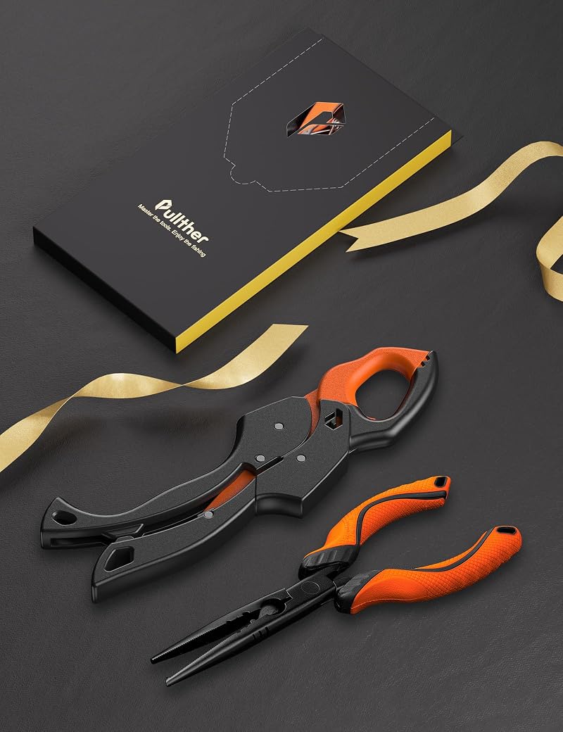 9.2in Fish Gripper Pliers - Multi-Function Saltwater/Lip Grabber with Wire Cut & Split-Ring Openers (Variation: 9" Fishing Pliers Orange)