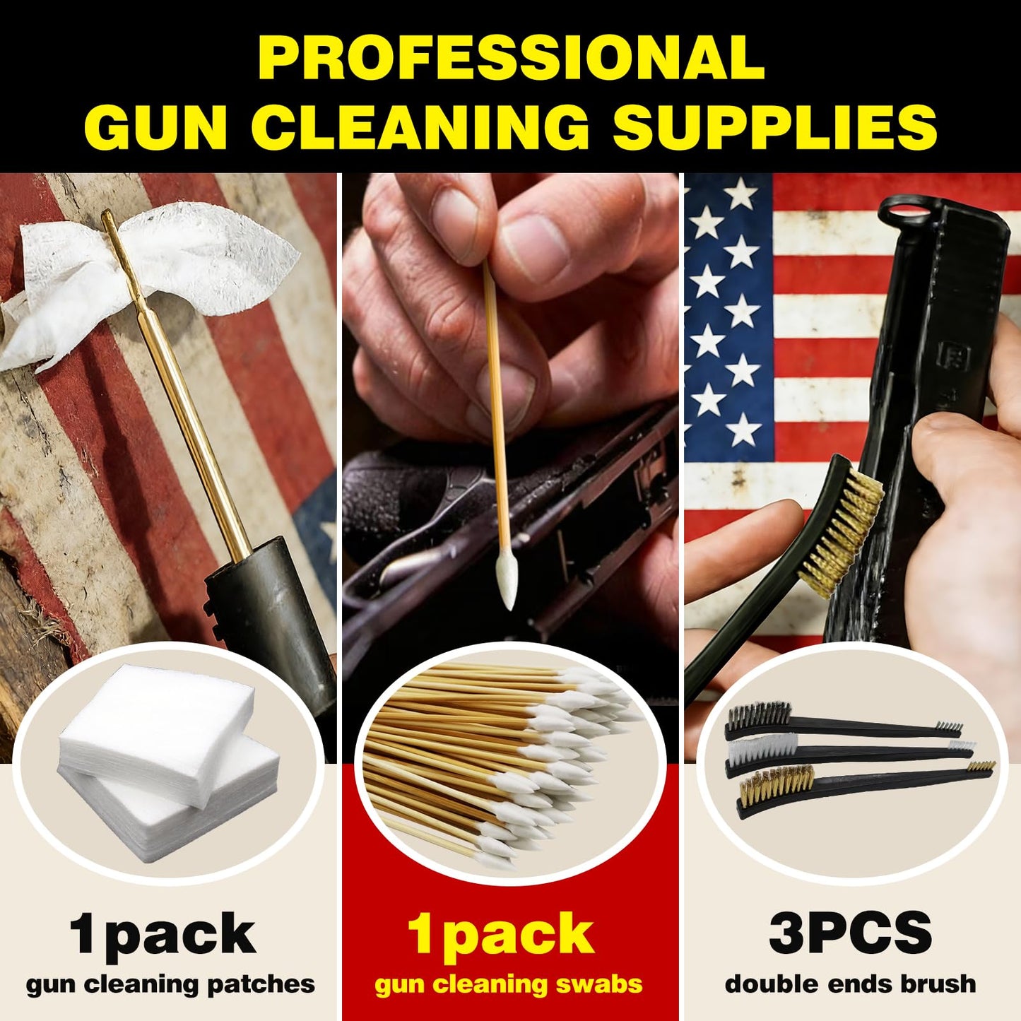 Gun Cleaning Kit Universal Pistol Cleaning Kit for .22,.357,.38,9mm,.45 Caliber Handgun Cleaning Kit 1oz Gun Cleaning Oil, Cleaning Swabs, Bronze Bore Brush and Brass Jag Adapter with Portable Case