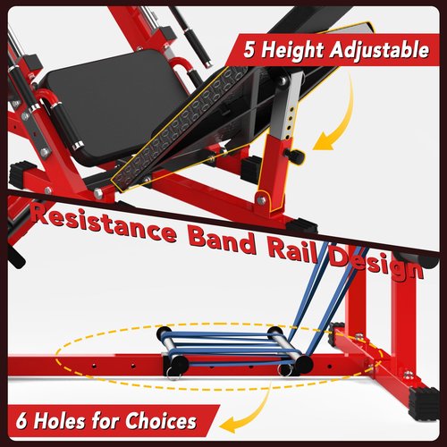 GAOMON Leg Press Hack Squat Machine Combo, Professional Leg Press Machines for Home Gym, Specialty Leg Press Machine for Full Lower Body Workout with Linear Bearing and Calf Block, Red