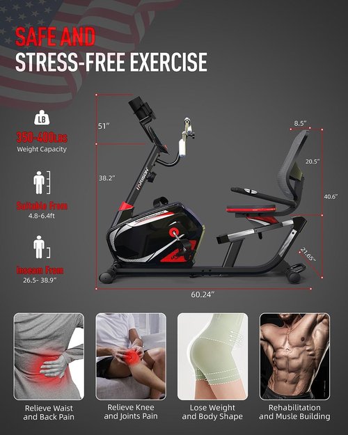 HARISON Semi Commercial Recumbent Exercise Bike with 400 lbs Capacity, Magnetic Recumbent bike for Adult and Seniors, Recumbent Stationary bike for Home with Smart Bluetooth App, 2 in 1 LCD Monitor and Tablet Holder, Heart Rate monitor (HR-B8ARE 90% Pre-a