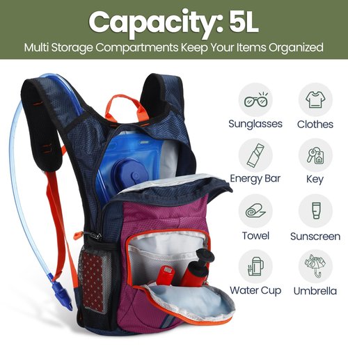Shinylin 6 Pcs Kids Hydration Backpack with 1.5L Water Bladder Multicolor Kids' Hiking Backpack Hydration Pack Water Rucksack for Boys Girls Cycling Climbing Running