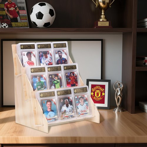 Wooden PSA Trading Card Display Case, Holds 54 Graded Cards, 3-Tier Baseball Card Display Stand with Acrylic Front, Graded Card Holder for PSA, BGS, SGC Slabs (Wooden)