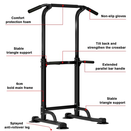 SogesHome Power Tower Pull Up Bar and Dip Station Adjustable Height Dip Stand Multi-Functional Strength Training Fitness Workout Station, Black