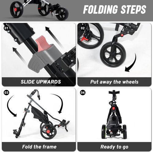 Lakehood Golf Push Cart - 3 Wheel Golf Cart for Easy Transport & Storage, Height-Adjustable Handle for All Ages, Push Golf cart - Perfect for Golf Courses & Practice Sessions (Black)