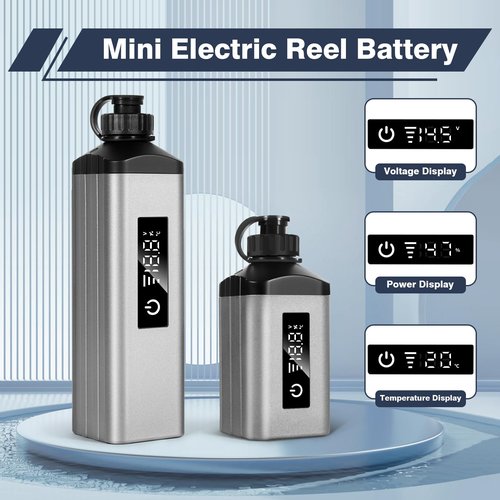 xiutantxmd Mini Portable Fishing Reel Battery,5000mAh 14.8V Professional Electric Fishing Reel Lithium Battery with Charger,Smart Digital Display,Saltwater-Resistant