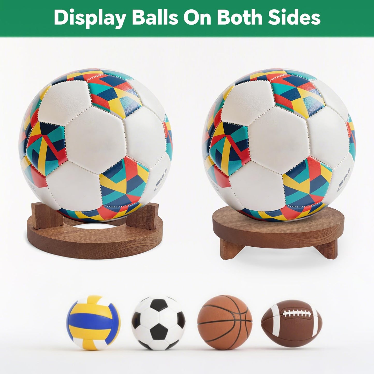 SINNNBLE Wooden Football Stand Holder for Display and Storage of Soccer, Basketball, Football, Volleyball, Rugby, Bowling Balls, Crystal Ball