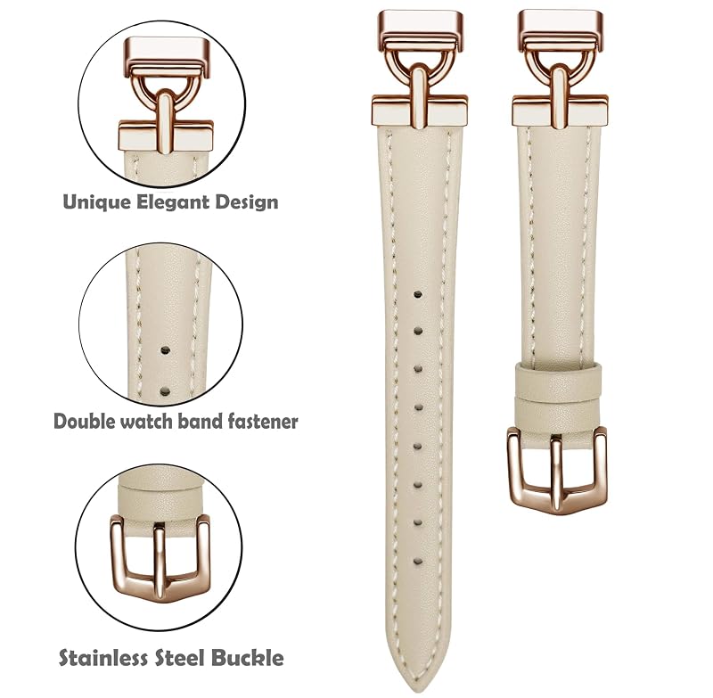 Leather Band for Fitbit Inspire 3 - Beige / Rose Gold, Apawband Variation