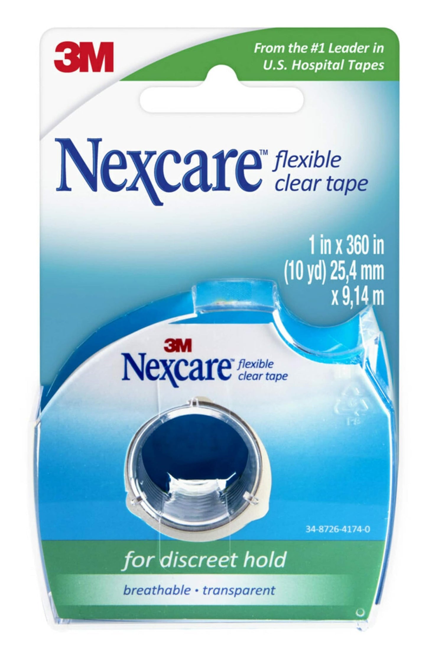 Nexcare Flexible Clear Tape, Waterproof Transparent Medical Tape, 1 in x 10 yds, 1 Count (Pack of 1)