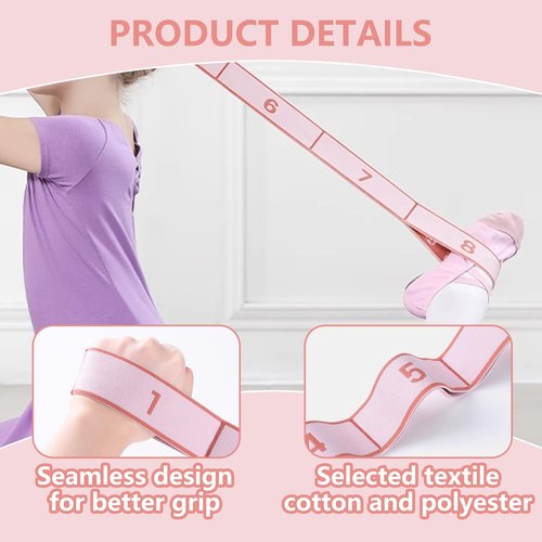 Qiyuda 2 Pcs Stretch Strap for Kids, Elastic Gymnastics Stretching Ballet Dance Band Resistance Strap with 8 Loops (Pink Blue)