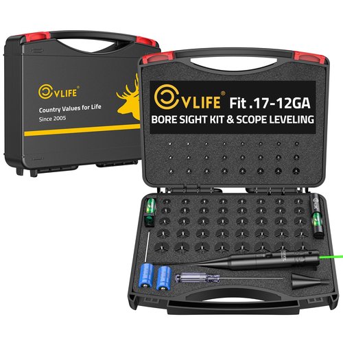 CVLIFE 2-in-1 Green Laser Bore Sight with Scope Level Kit Bore Sight Laser with 64 Adapter Fits .17 to 12GA Calibers Scope Bubble Level and Magnetic Scope Leveling Tool