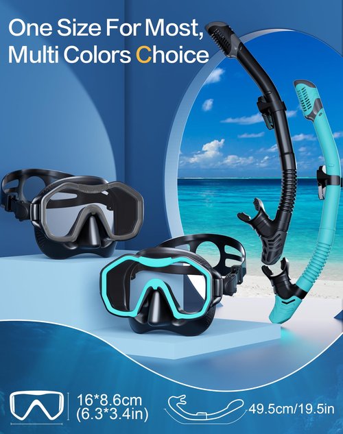 Kwambiri Snorkeling Gear for Adults Kids, Dry-Top Snorkel Set, 180°Panoramic Wide View Diving Mask Breathing Freely Snorkel Mask for Snorkeling Scuba Diving Swimming Travel