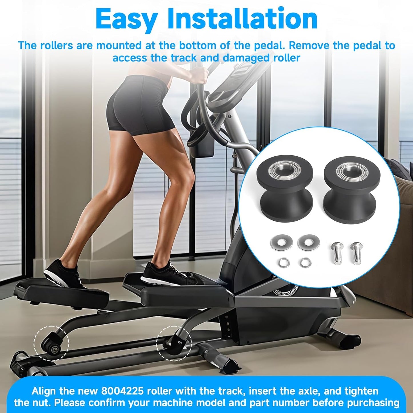 2set 8004225 U-Groove Guide Wheels Elliptical Machine Replacement Leg Roller Compatible with Schwinn E614, E616, 430, 470, 100367,100383 Elliptical Replacement Parts