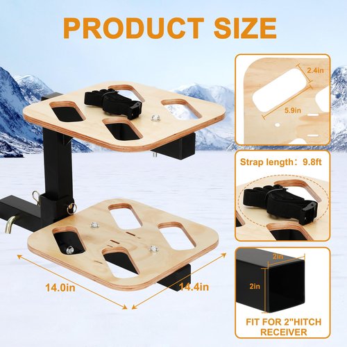 Lightweight Folding Hitch Ski Rack with Wooden Surface, Holds 4 Pairs of Skis, Compact Design with Easy Tilt Access, Fits 2" Hitch Receiver, Durable and Stylish Ski Accessories for Car