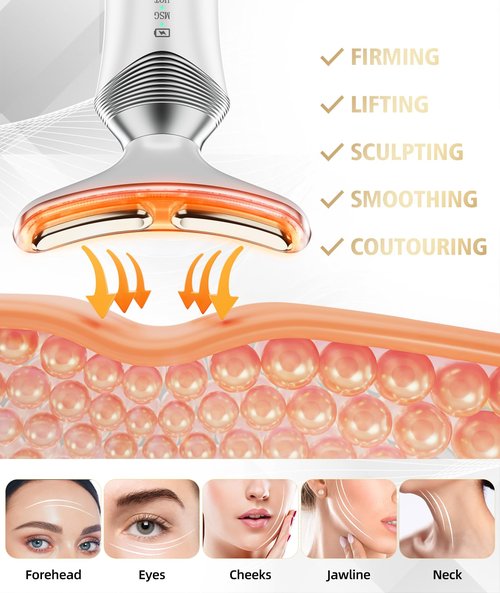 Dopsikn 9-in-1 Red-Light-Therapy-for-Face-and-Neck, Portable Facial Massager Tool with Adjustable Vibration & Thermals for Wrinkles, Double Chin, White