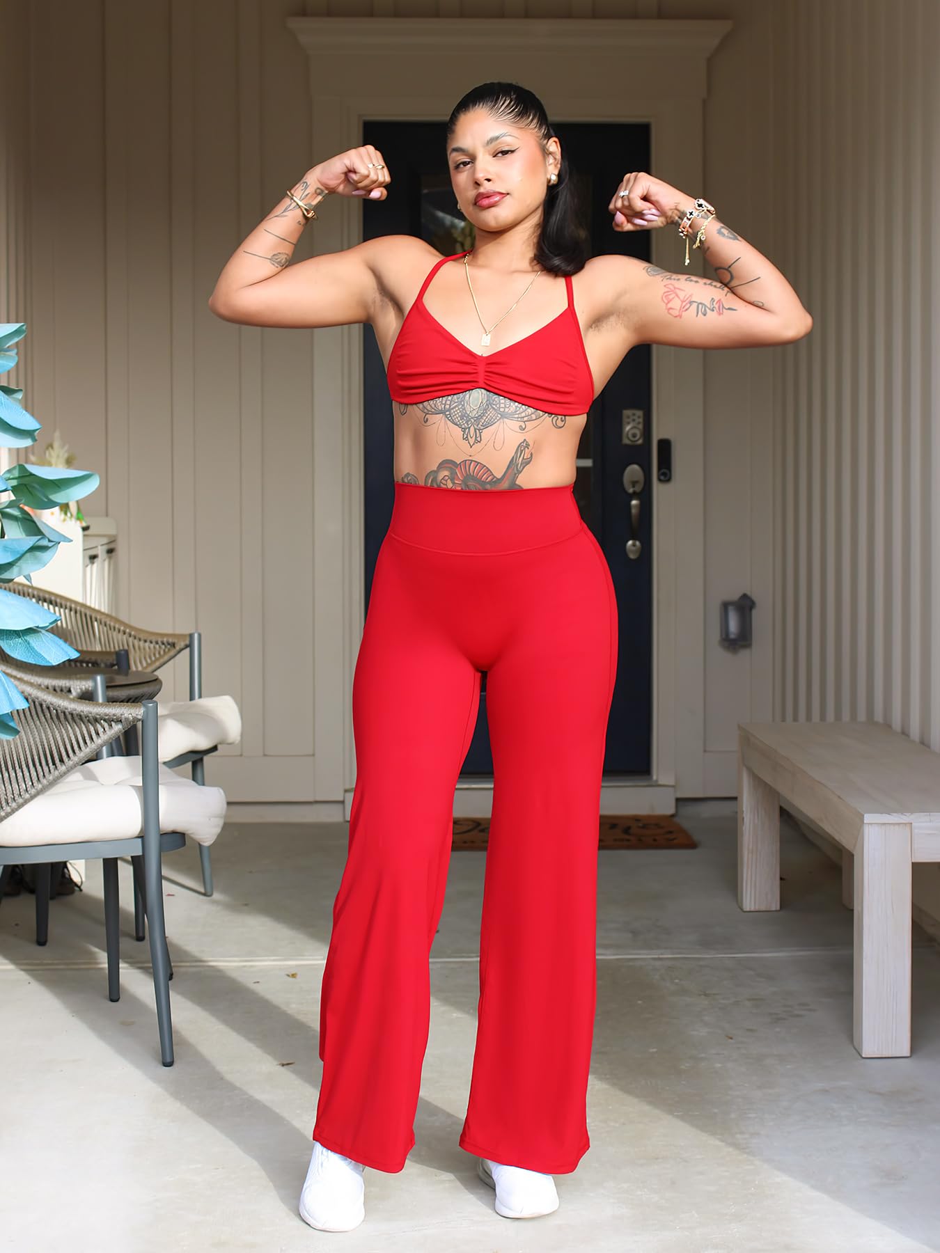 YEOREO Workout Leggings Womens No Front Seam Straight Leggings 31.5" High Waist Buttery Eddiy Gym Yoga Pants Red XL