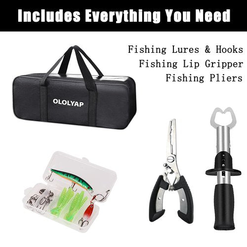 OLOLYAP Fishing Pole Combo Set 6.9ft 2PCS Telescopic Fishing Rod and Reel Combo with Fishing Pliers and Lip Gripper Collapsible Fishing Rod and Reel Kits for Bass