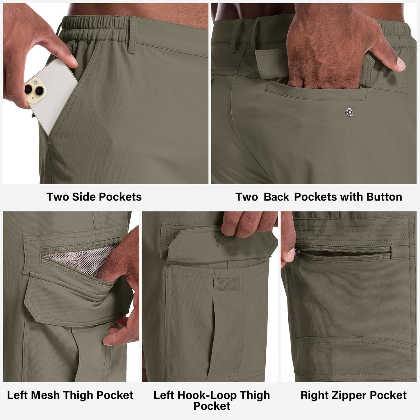 Jessie Kidden Mens Outdoor Casual Expandable Waist Lightweight Water Resistant Quick Dry Fishing Hiking Shorts (Light Green, 29)