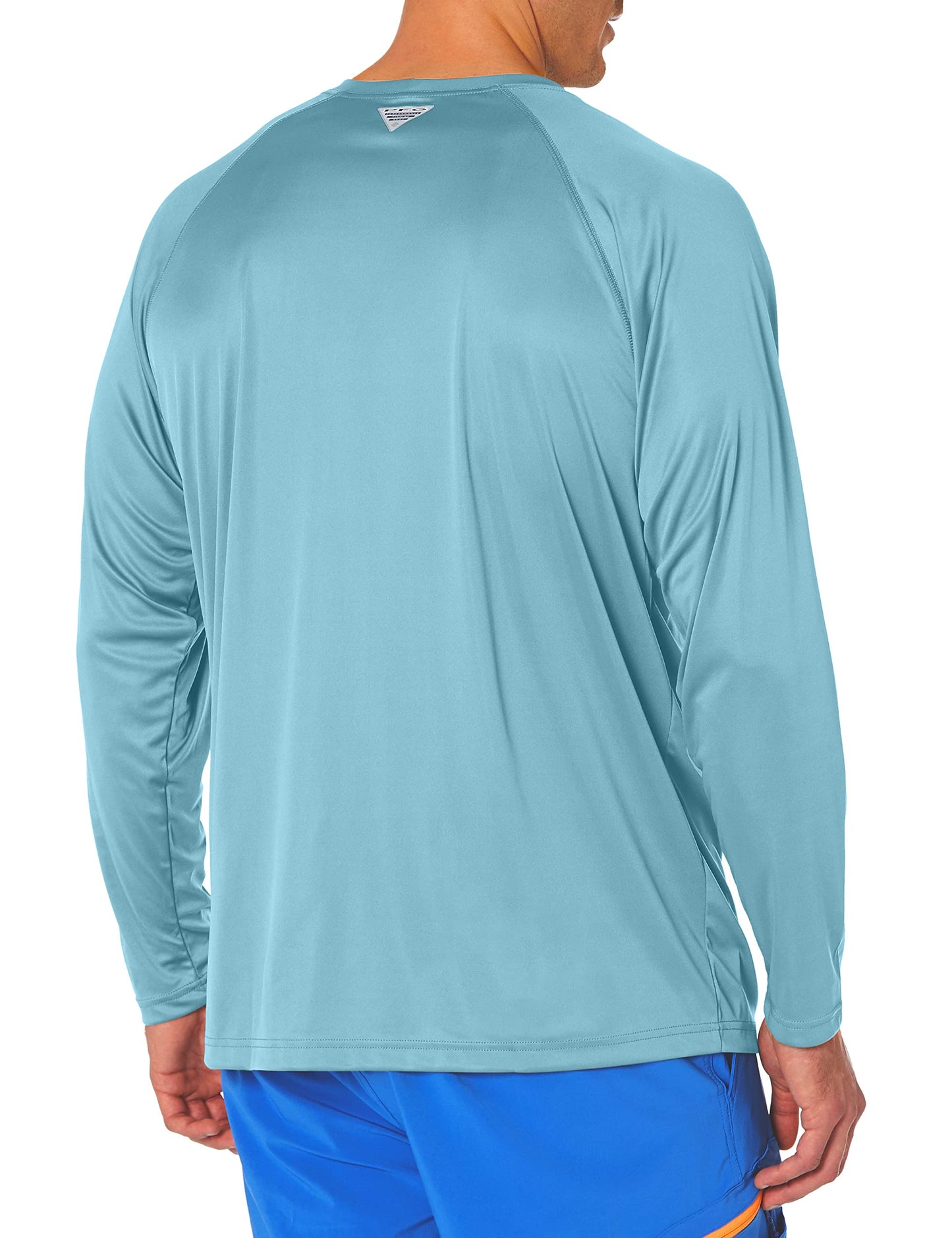 Columbia Men's Terminal Tackle Long Sleeve Shirt, Storm/Bright Nectar Logo, Large Tall