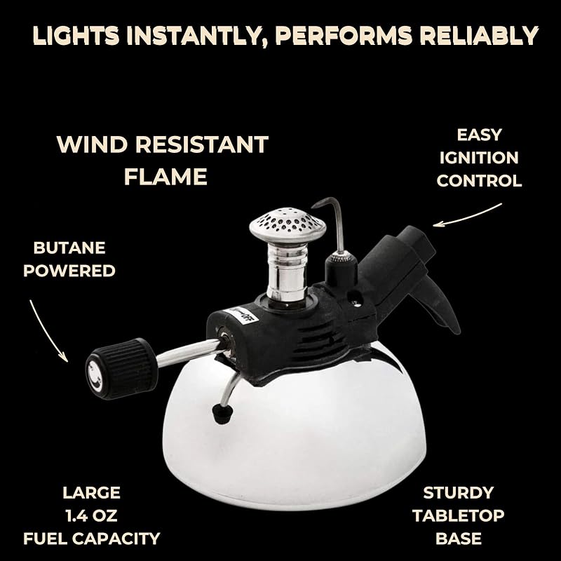 The Burner Table Cigar Lighter by Alec Bradley – Wind-Resistant, Butane-Powered, Lights Up to 1,000 Cigars
