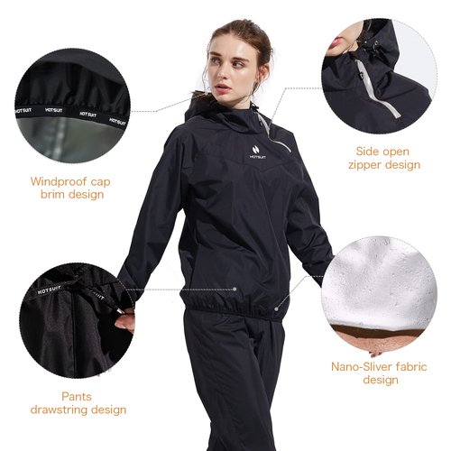 HOTSUIT Sauna Suit Women Weight Loss Boxing Gym Sweat Suits Workout Jacket, Black, L