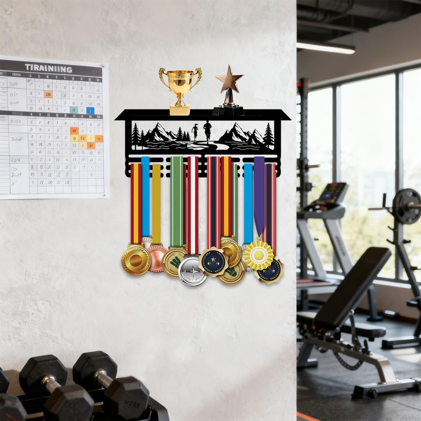 Resama Running Medal Hanger Display and Trophy Shelf for Awards Ribbons Medal Sports Themed Race Ribbon Holder for Wall-Medal Hanger Display Award Rack-Metal Hanger Display for Boy Girl Kid