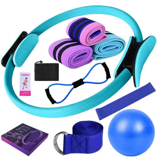 Pilates Essentials Kit for Women, Better Me Pilates Essential Set with Yoga Magic Ring, Booty Bands, Yoga Ball 25cm Figure 8 Resistance Bands Yogá Bands, Pilátes Kit for Home Workouts Women (Blue)