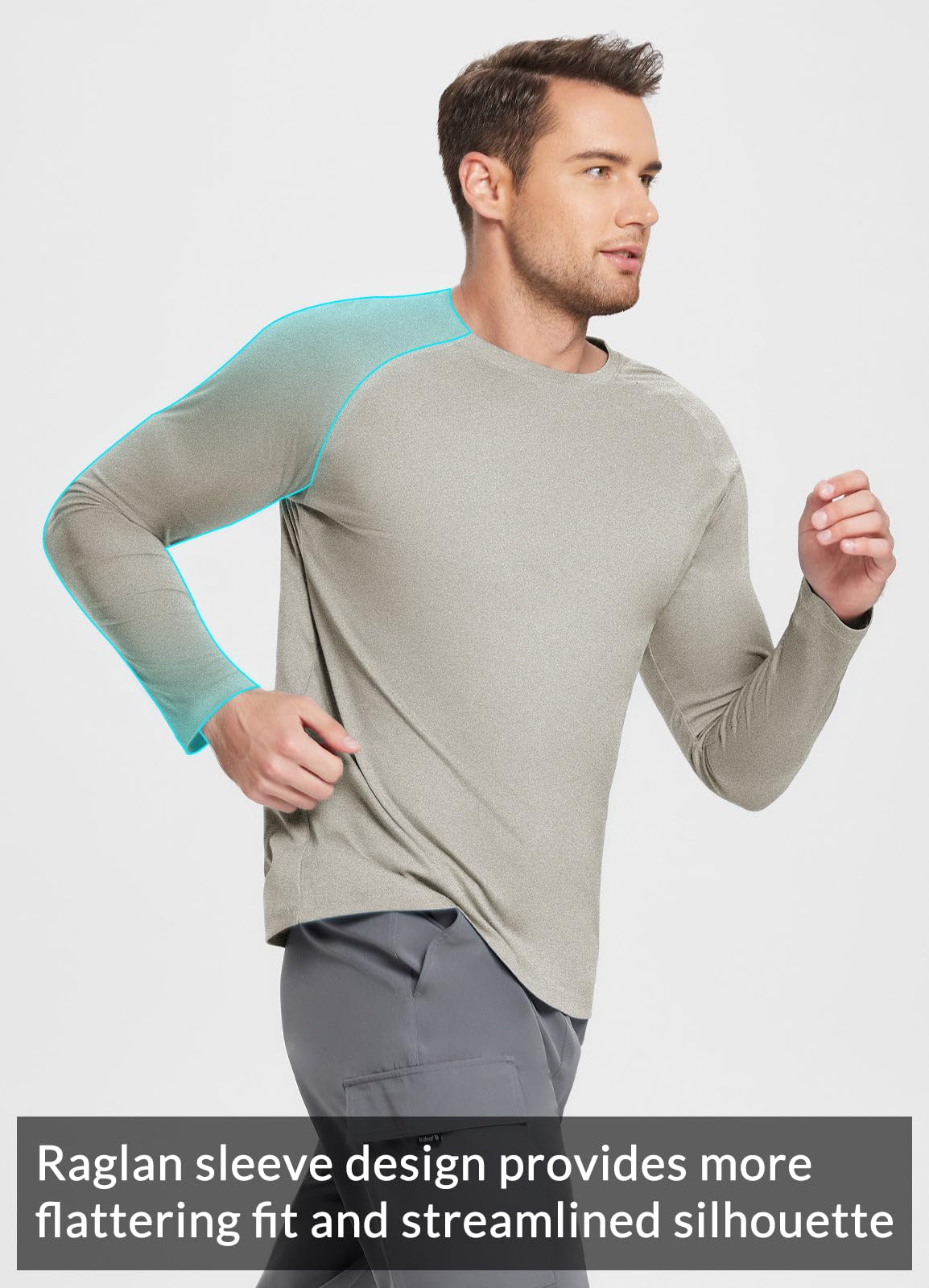 baleaf Men's Long Sleeve Running Shirts Workout Tops Quick Dry SPF Rash Guard Lightweight Hiking Sun Protection t Shirt Khaki 2XL