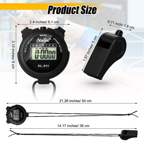 Simgoing 48 Pcs Digital Stopwatch Timer Plastic Whistle Bulk for Sports Coaches Referee Waterproof Watch Timer Whistle with Lanyard Multi Function Electronic Fitness Date Alarm (Black)
