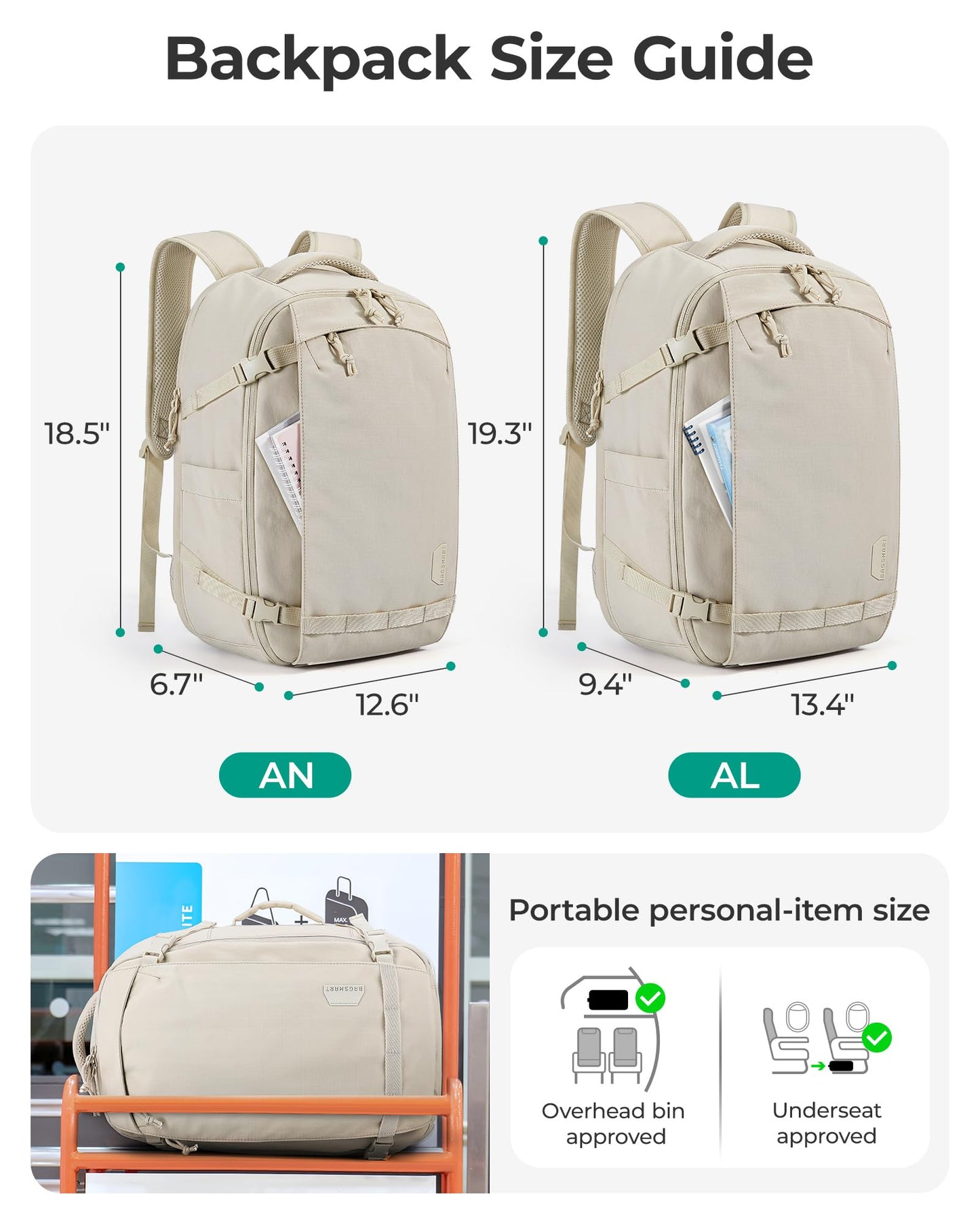 BAGSMART Travel Backpack for Women, 15.6 Inch Carry On Bag, Brown