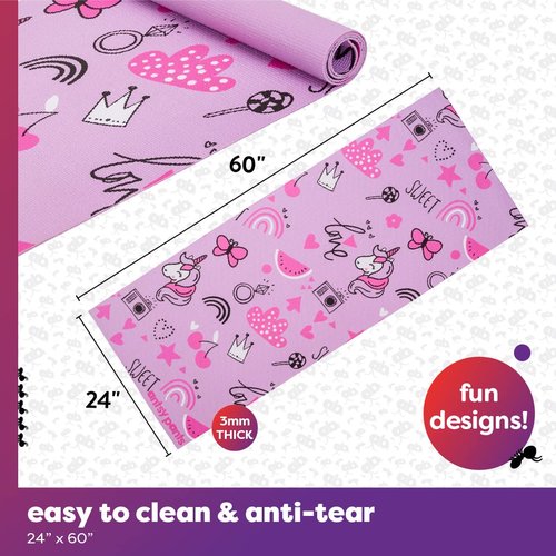 Antsy Pants Kids Yoga Mat - Yoga Mats for Kids, Home Workout, Travel, Fitness, Pilates, Stretching, Sturdy Non-Slip Exercise Mat for Toddlers, Size 60” x 24”, 3mm Thick Free of Toxic Phthalates