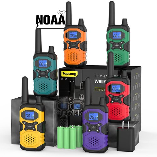 Topsung Walkie Talkies for Adults Long Range Rechargeable 6 Pack, Multi-purpose FRS 2 Way Radios with NOAA USB Chargers 4500mAh Battery for Family Seniors Care Garage Work Camping Hiking Skiing Cruise