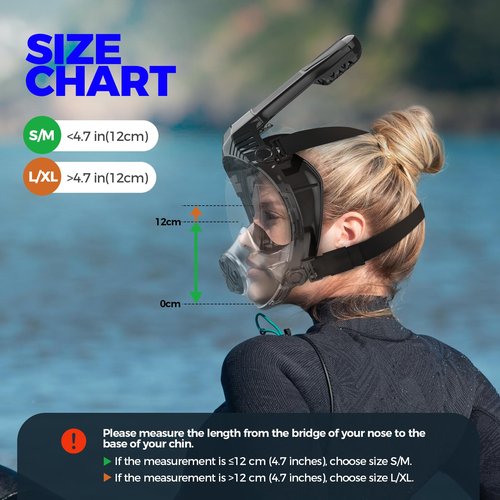 WONDSY Full Face Snorkel Mask for Adults, Snorkeling Gear for Kids, Anti-Fog & Anti-Leak Design with 180° Panoramic View, Dry Top Breathing System, Ideal for Scuba Diving, Snorkeling (Black, L/XL)