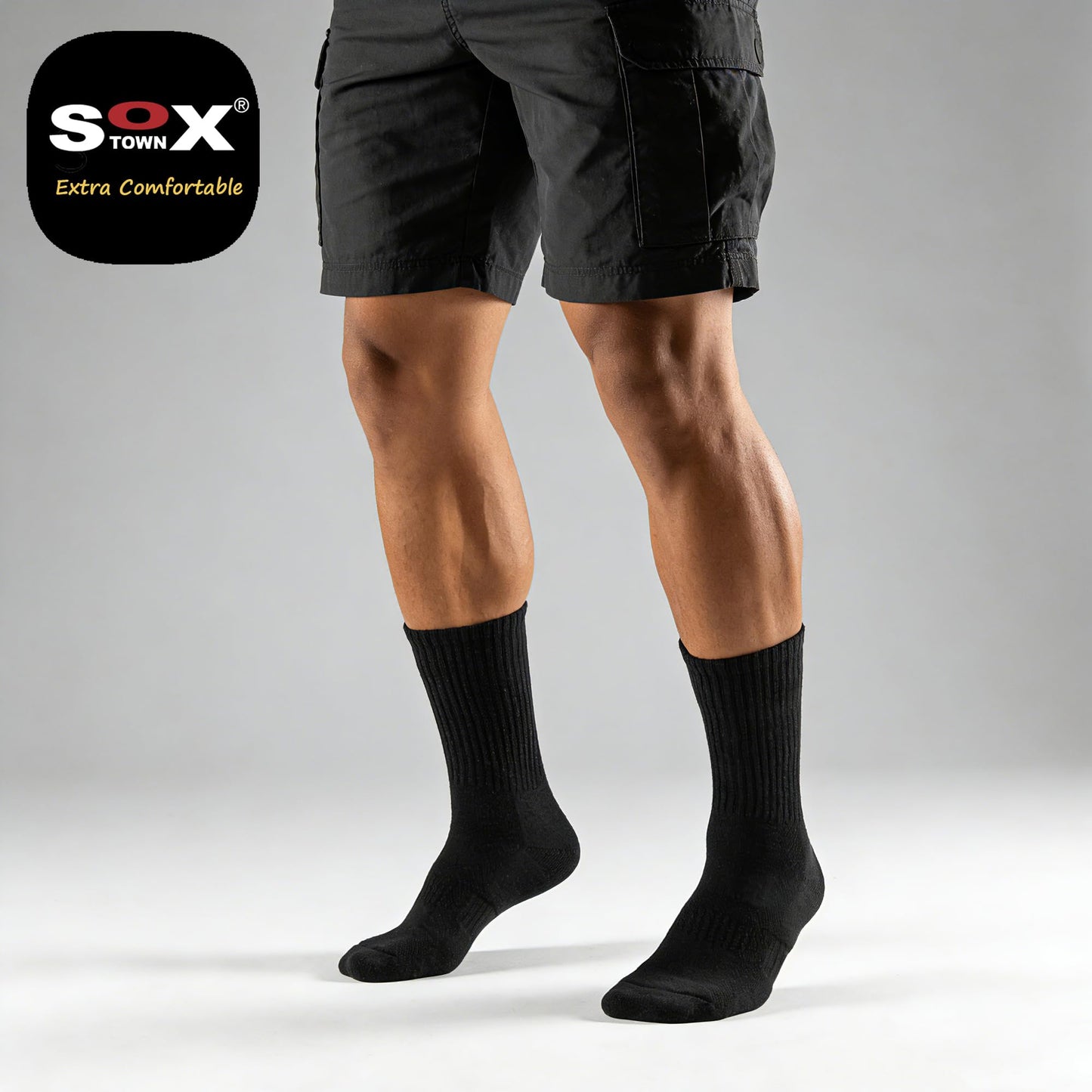SOX TOWN Unisex Cushioned Crew Training Athletic Socks Men & Women with Combed Cotton Moisture Wicking Breathable Performance(Black M)