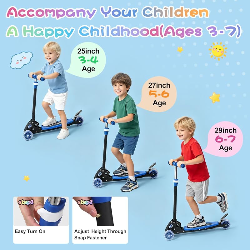 Toddler 3-Wheel Folding Scooter with LED Lights - 2-7 Years, Blue (Variation: Blue)